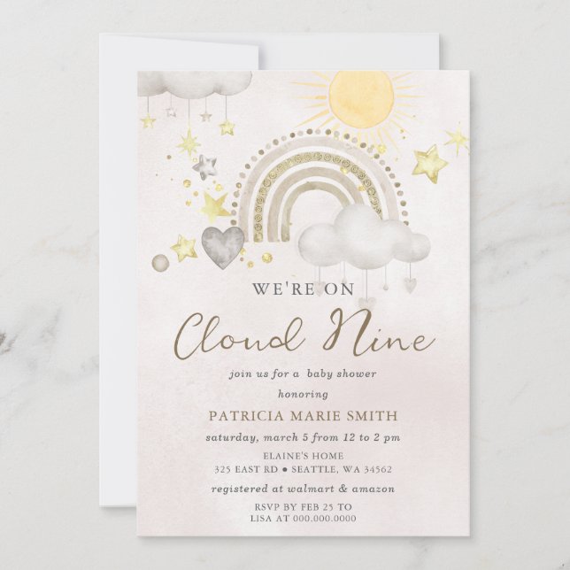 Invitation We are on Cloud Nine Gender Neutral Baby Shower  (Devant)