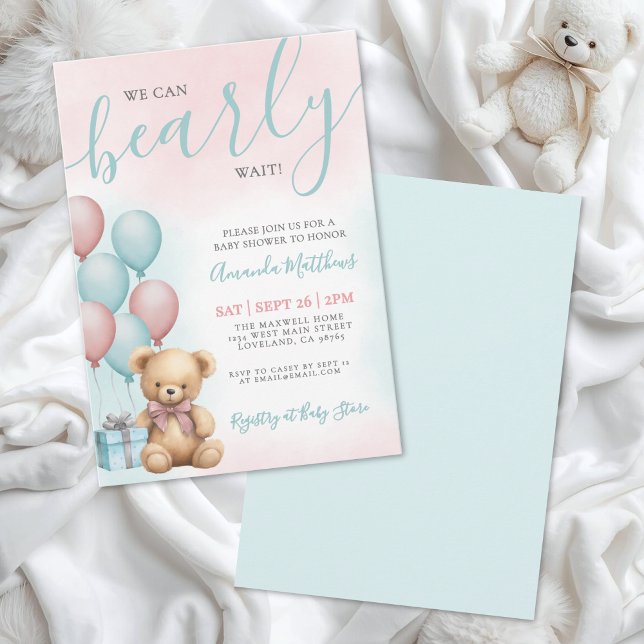 Invitation We Can Bearly Wait Bear Baby Shower (We Can Bearly Wait Bear Baby Shower Invitation)