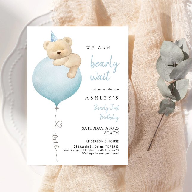 Invitation We Can Bearly Wait Beary First 1st Birthday (Créateur téléchargé)