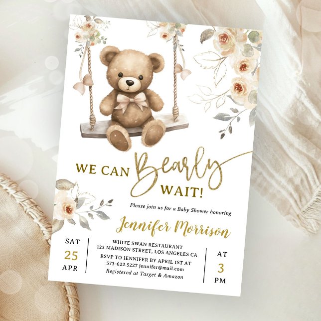 Invitation We Can Bearly Wait Boho Teddy Bear Baby Shower (Créateur téléchargé)