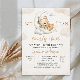 Invitation We Can Bearly Wait Boho Teddy Bear Baby Shower