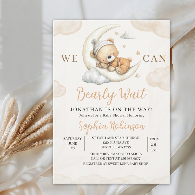 Invitation We Can Bearly Wait Boho Teddy Bear Baby Shower  (Créateur téléchargé)