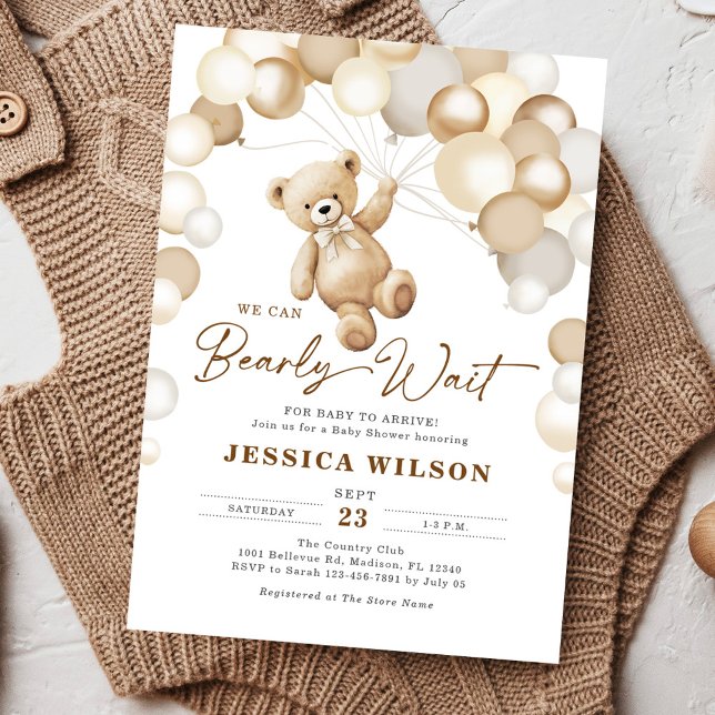 Invitation We Can Bearly Wait Brown Teddy Bear Baby Shower (Créateur téléchargé)