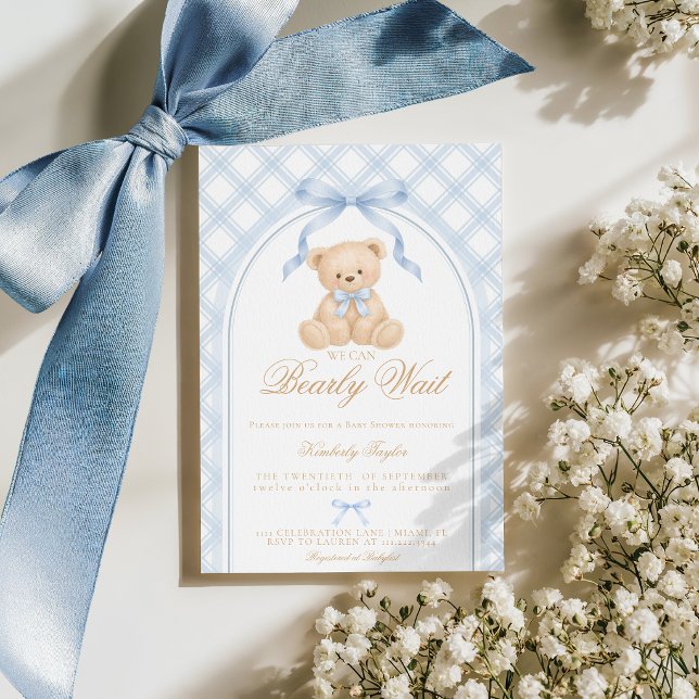Invitation We Can Bearly Wait Elegant Teddy Bear Baby Shower (Créateur téléchargé)