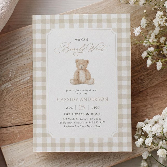 Invitation We Can Bearly Wait Neutral Teddy Bear Baby Shower (Créateur téléchargé)
