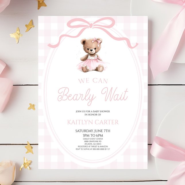 Invitation We Can Bearly Wait Pink Teddy Bear Baby Shower (Créateur téléchargé)
