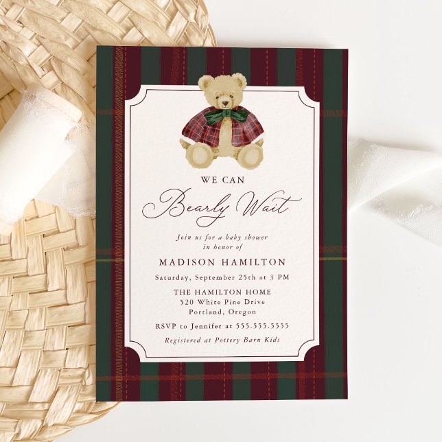 Invitation We Can Bearly Wait Plaid Teddy Bear Baby Shower (Créateur téléchargé)