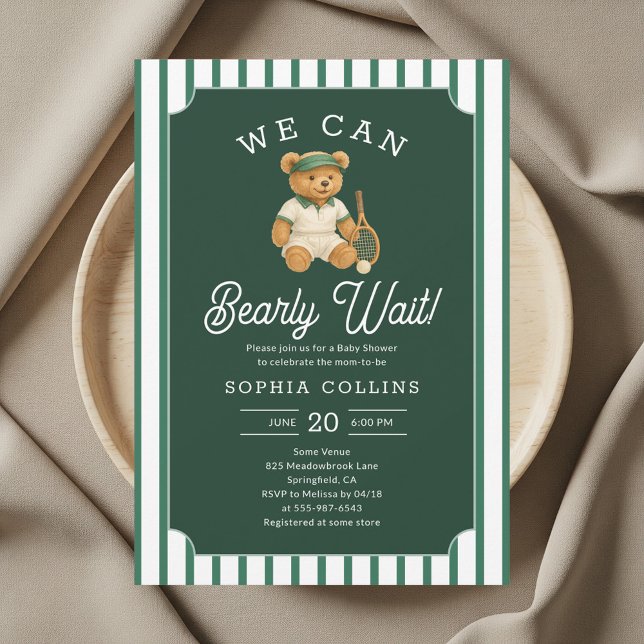 Invitation We Can Bearly Wait Preppy Bear Tartan Baby Shower (Créateur téléchargé)