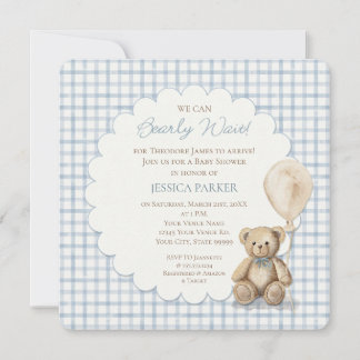 Invitation We Can Bearly Wait Teddy Bear Baby Shower Boy 