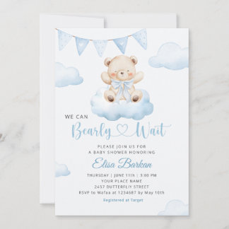 Invitation We Can Bearly Wait Teddy Bear Boy Baby Shower