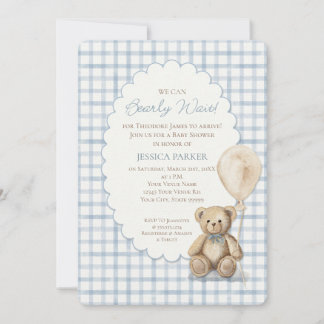 Invitation We Can Bearly Wait Teddy Bear Boy Baby Shower