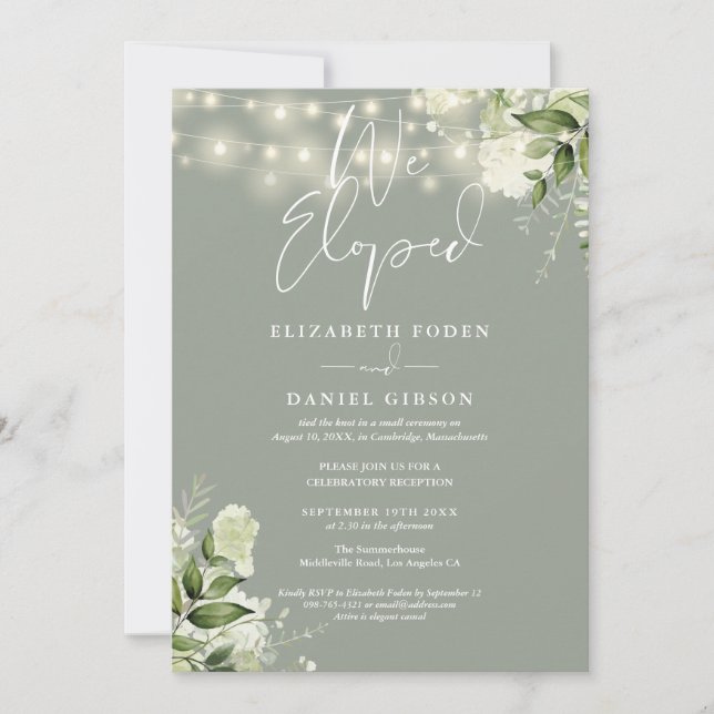 Invitation We Eloped Sage Green Wedding Vows Greenery Party (Devant)