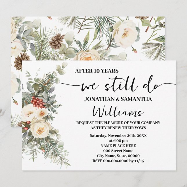 Invitation We Still Do Anniversary Winter White Floral  (Devant / Derrière)