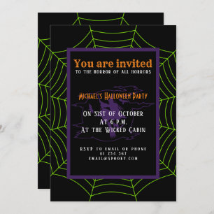 Invitation Web d'araignée verte noire Halloween motif Invitat