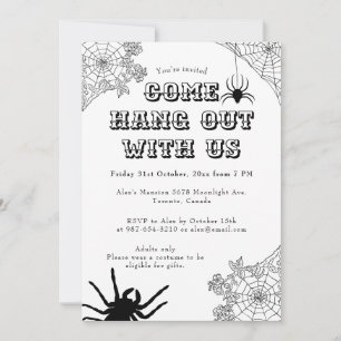 Invitation Web Éffrayant moderne Spider noir & blanc Hallowee