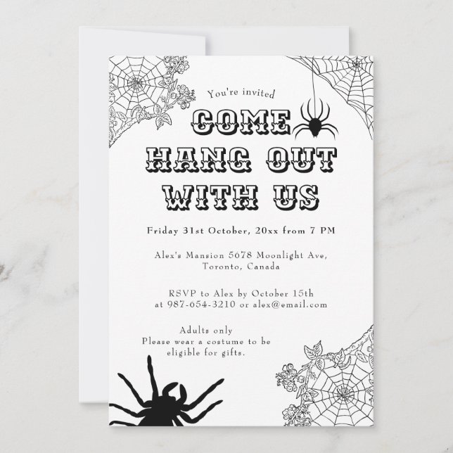 Invitation Web Éffrayant moderne Spider noir & blanc Hallowee (Devant)