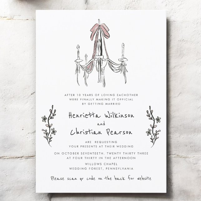 Invitation website Hand Drawn Chandelier Bow Wedding  (Créateur téléchargé)