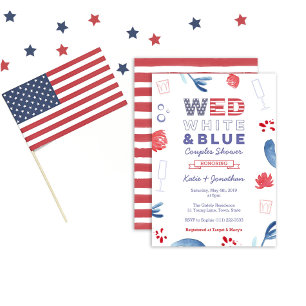 Invitation WED White Blue Couples Douche ou Partie d'engageme