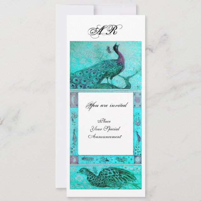 Invitation WEDDING AMOUR PAONS MONOGRAMME bleu blanc (Devant)