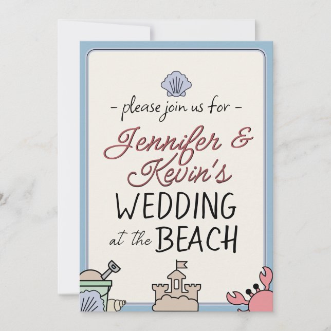 Invitation Wedding Beach Party Invite Cute Sandcastle Crab  (Devant)