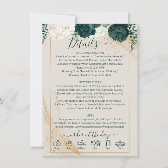 Invitation Wedding Cream Finer Details Emerald Green Rose (Devant)