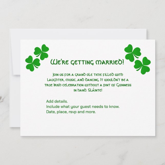 Invitation Wedding Engagement Irish Shamrock (Back)