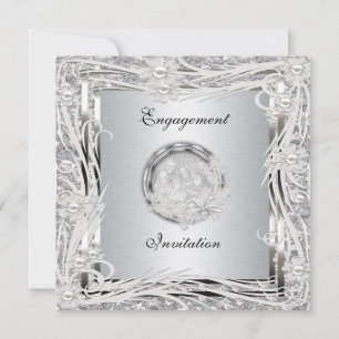 Invitation Wedding Engagement Silver Floral Frame
