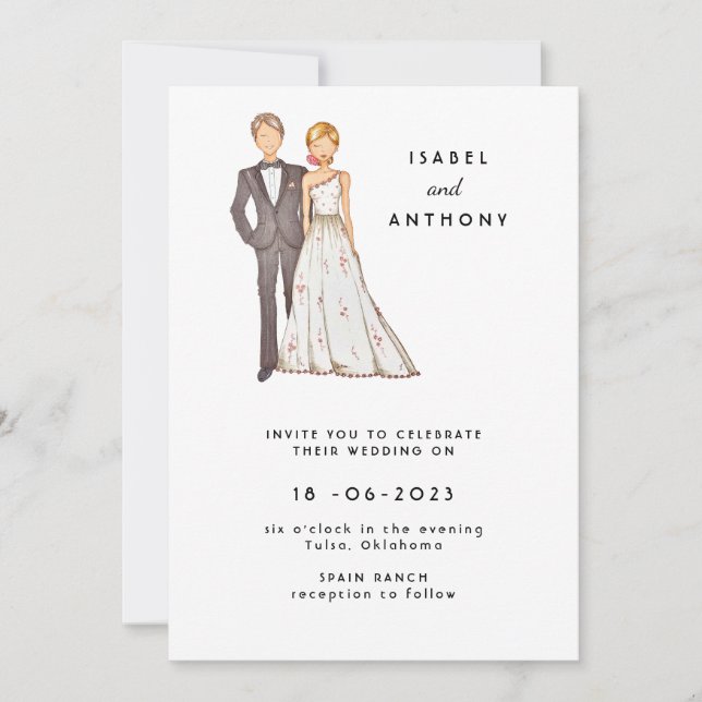 Invitation Wedding invitation, hand drawn illustration. (Devant)