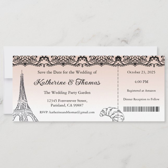 Invitation Wedding Invitation, Wedding Stationary, Paris  (Devant)