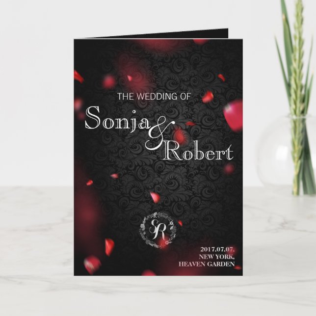 Invitation Wedding Invite - Gothic W Rose Petals (Devant)