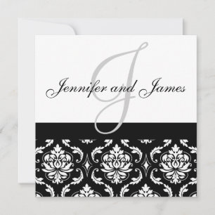 Invitation Wedding Invite Monogram Names Black Damask