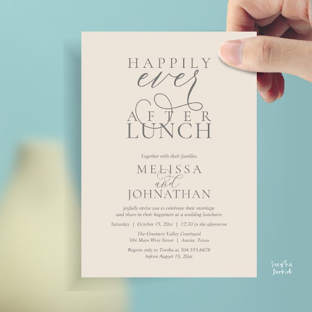 Invitation Wedding Lunch Invites, Elegant Happily Ever After (Wedding Lunch Invites, Elegant Happily Ever After Invitation Card in Cream Grey)