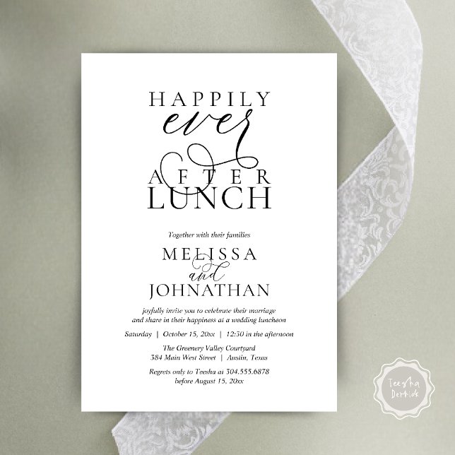 Invitation Wedding Lunch Invites, Elegant Happily Ever After (Wedding Lunch Invites, Elegant Happily Ever After Invitation Card in Black and White)