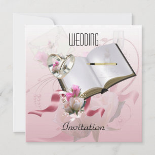 Invitation Wedding Pink Floral Rings