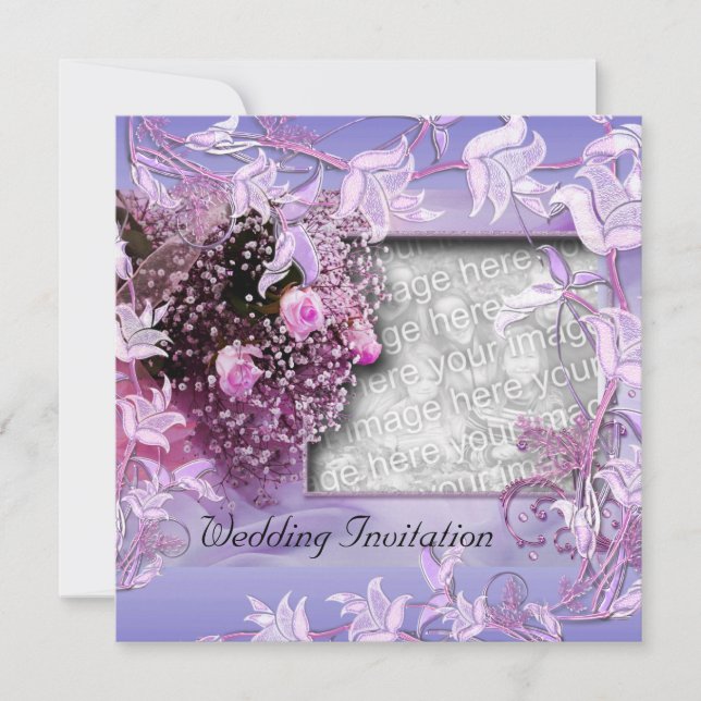 Invitation Wedding Purple Photo Floral Frame (Front)