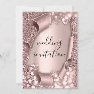 Invitation Wedding Rose 3D Effect Blush Glitter