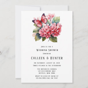 Invitation Wedding shower à papillon rose Hydrangea