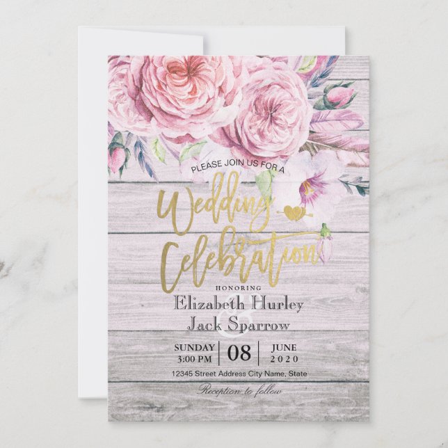 Invitation Wedding shower Aquarelle Boho Floral Bois rustique (Devant)