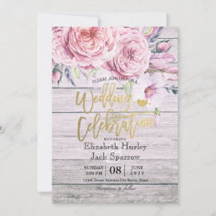 Invitation Wedding shower Aquarelle Boho Floral Bois rustique