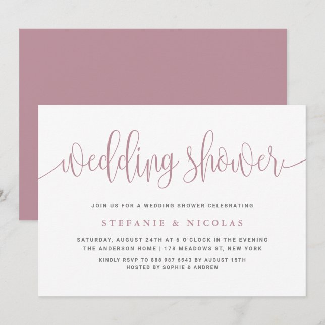 Invitation Wedding shower Blue Pretty Calligraphy (Devant / Derrière)