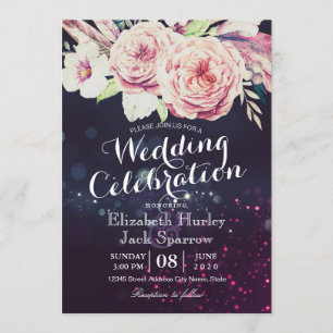 Invitation Wedding shower Boho Plumes florales et lumières vi