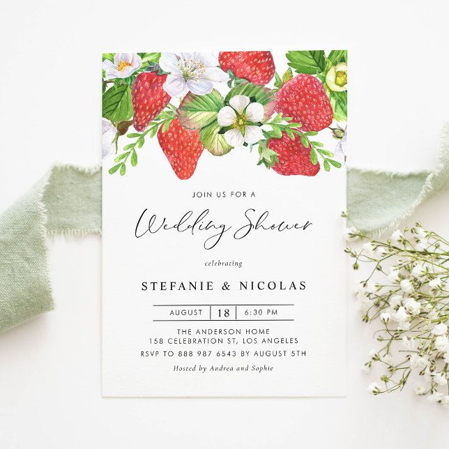 Invitation Wedding shower botanique de fraises d'aquarelle (Créateur téléchargé)