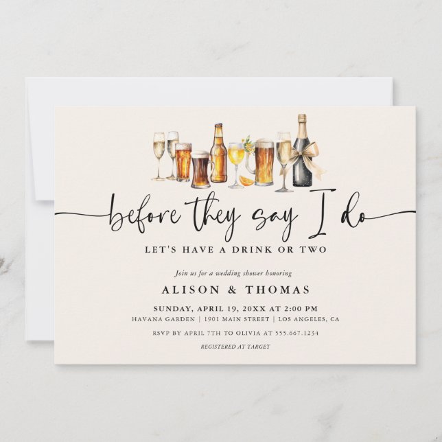 Invitation Wedding shower Bubbles & Brews | Partie d'engageme (Devant)