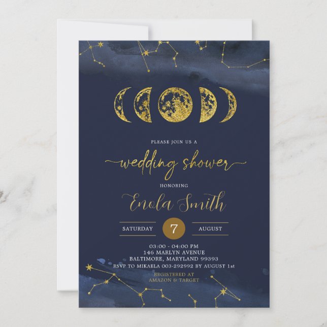 Invitation Wedding shower céleste de la lune (Devant)