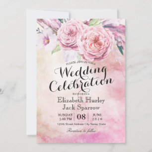 Invitation Wedding shower Chic Aquarelle Boho Plumes florales