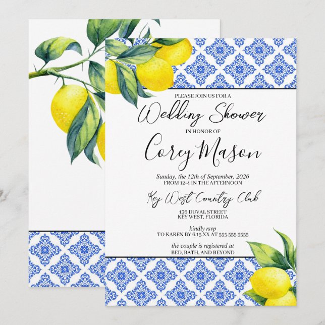 Invitation Wedding shower citron (Devant / Derrière)