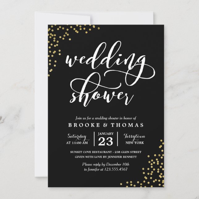 Invitation Wedding shower Confetti Parties scintillant d'or n (Devant)