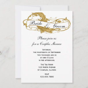 Invitation Wedding shower Couples feuille or