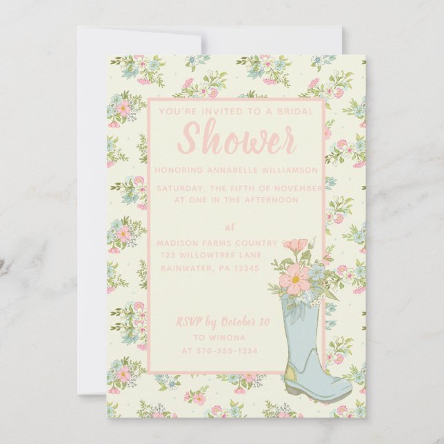 Invitation Wedding shower d'amorçage rose et ivoire (Devant)