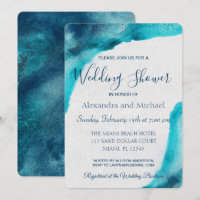 Wedding shower d'aquarelle bleu océan biologique